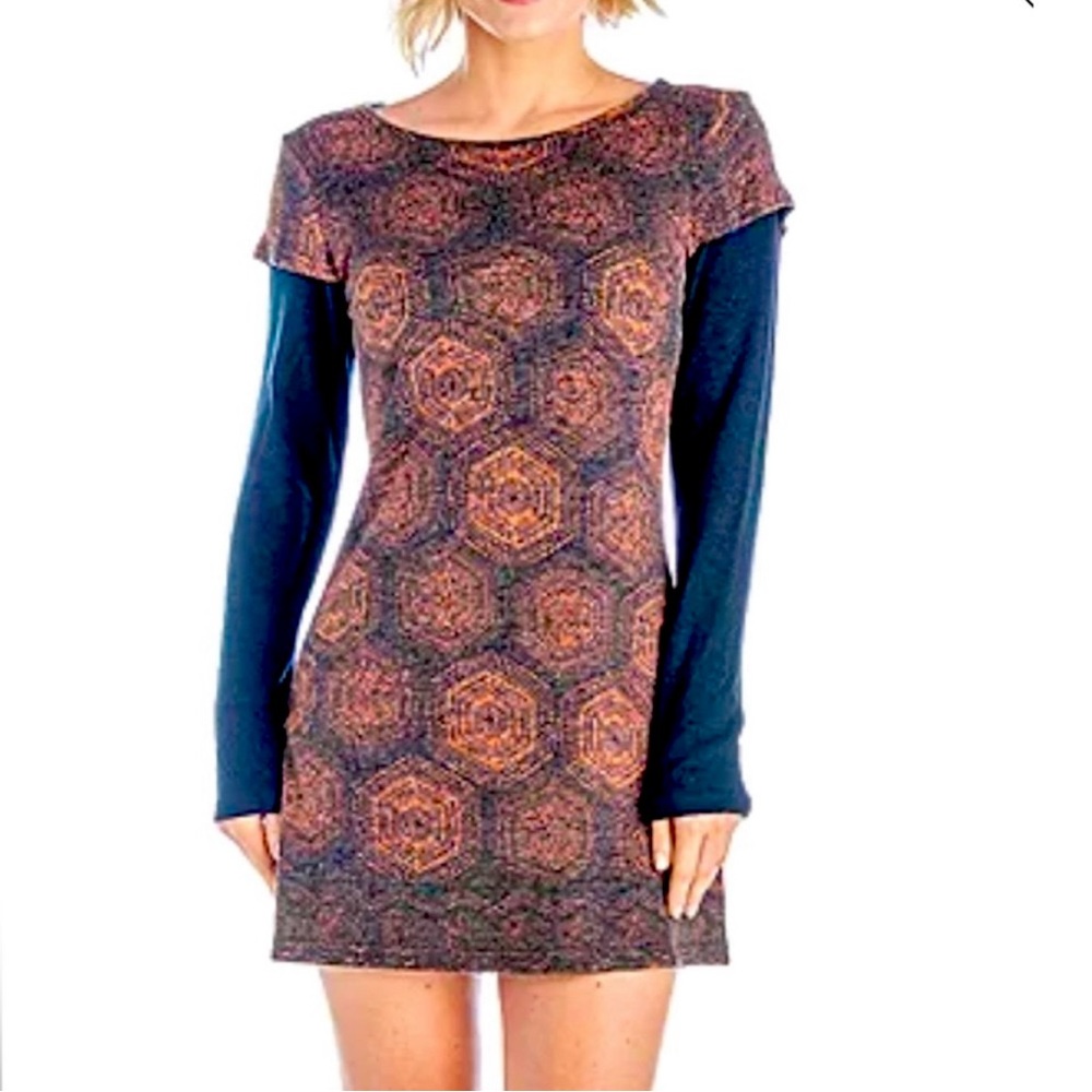 24seven Comfort Apparel Layered Long Sleeve Top Mini Dress Tunic Size Medium